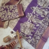 Kalamkari Silk Unstitched Lehenga Fabric 3pcs Set - purple