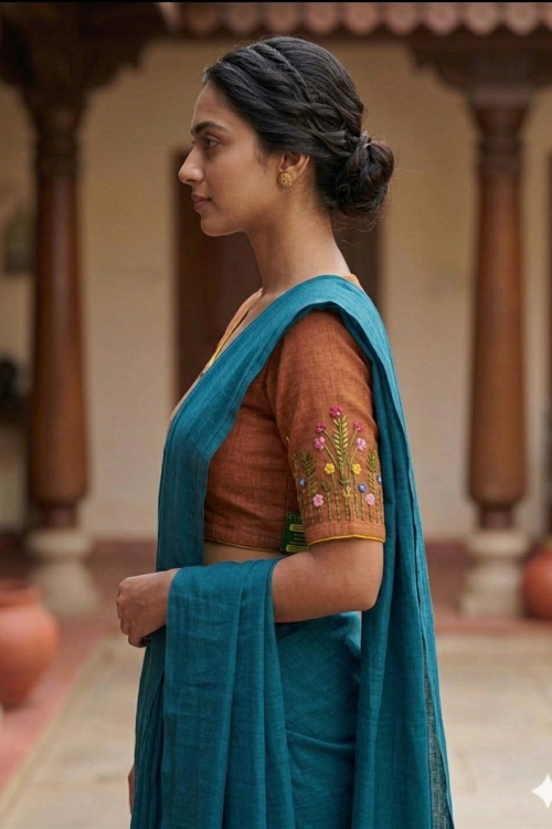 Alternative view of Handloom cotton slab Blouse with French Knot