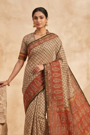 Blockprinted Kota cotton saree - Ajrakh