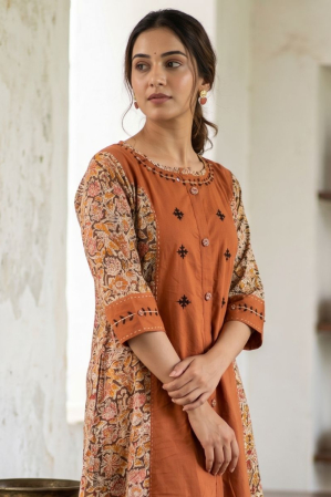 Kalamkari panel patch work kurta set
