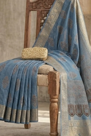 Alternative view of Sky Blue Dola Silk Saree