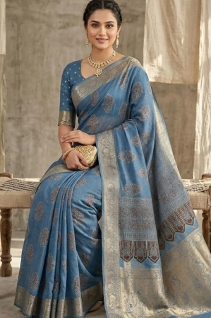 Sky Blue Dola Silk Saree