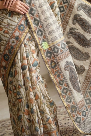 Alternative view of Blockprinted Kota cotton saree - Kalamkari