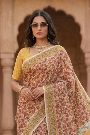 Blockprinted Kota cotton saree