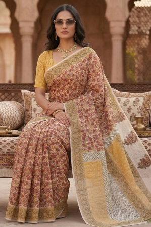Alternative view of Blockprinted Kota cotton saree